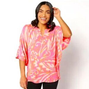 Belle by Kim Gravel Flirty Floral Split Neck Poncho